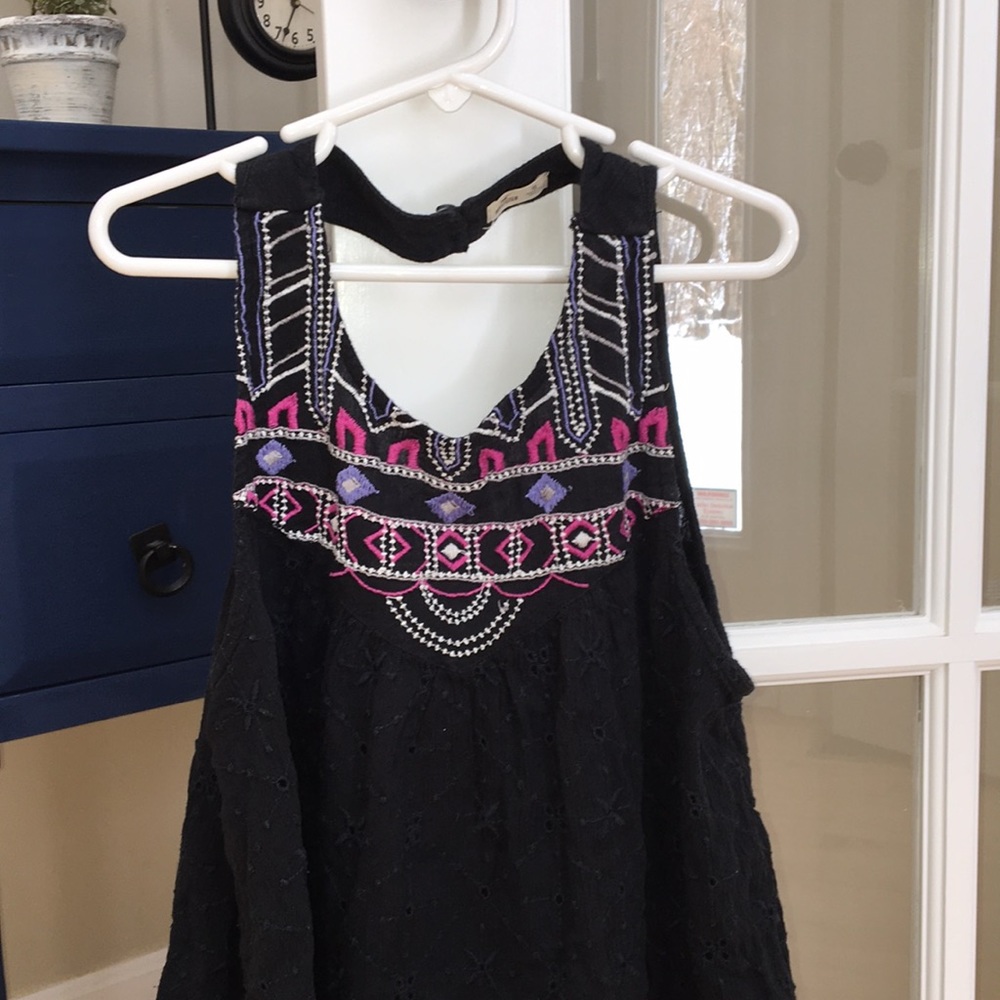 Black Colorful Embroidered Tank